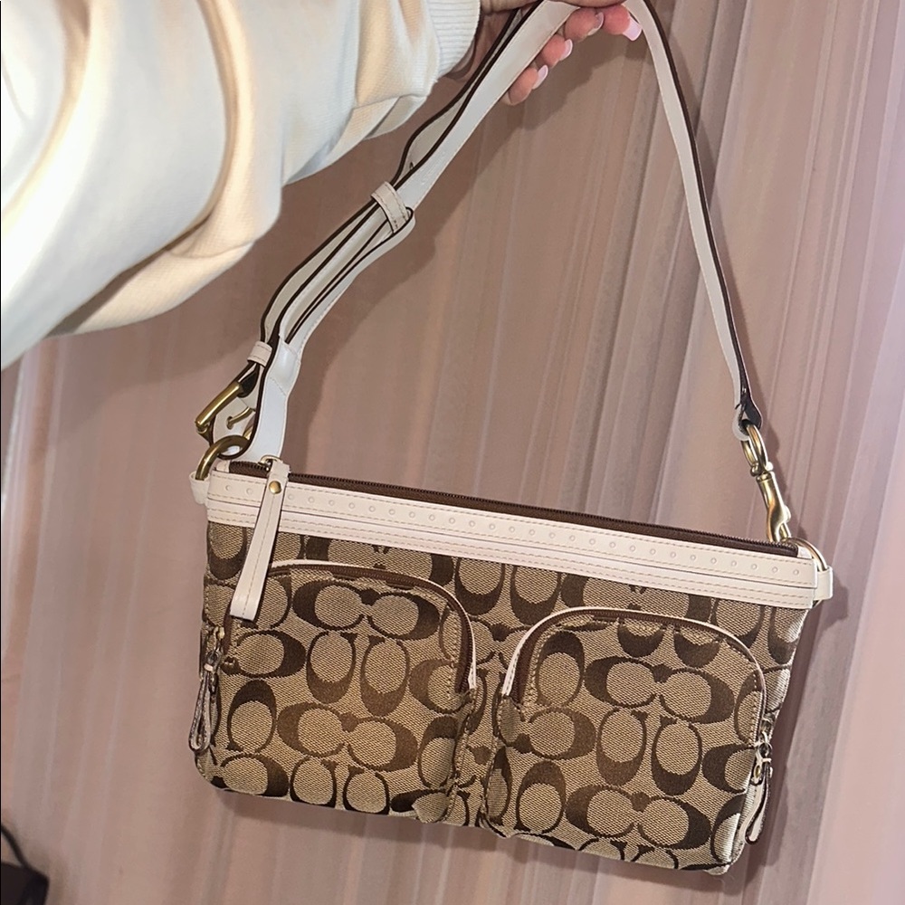 Coach Brown and White Monogram Shoulder Bag
